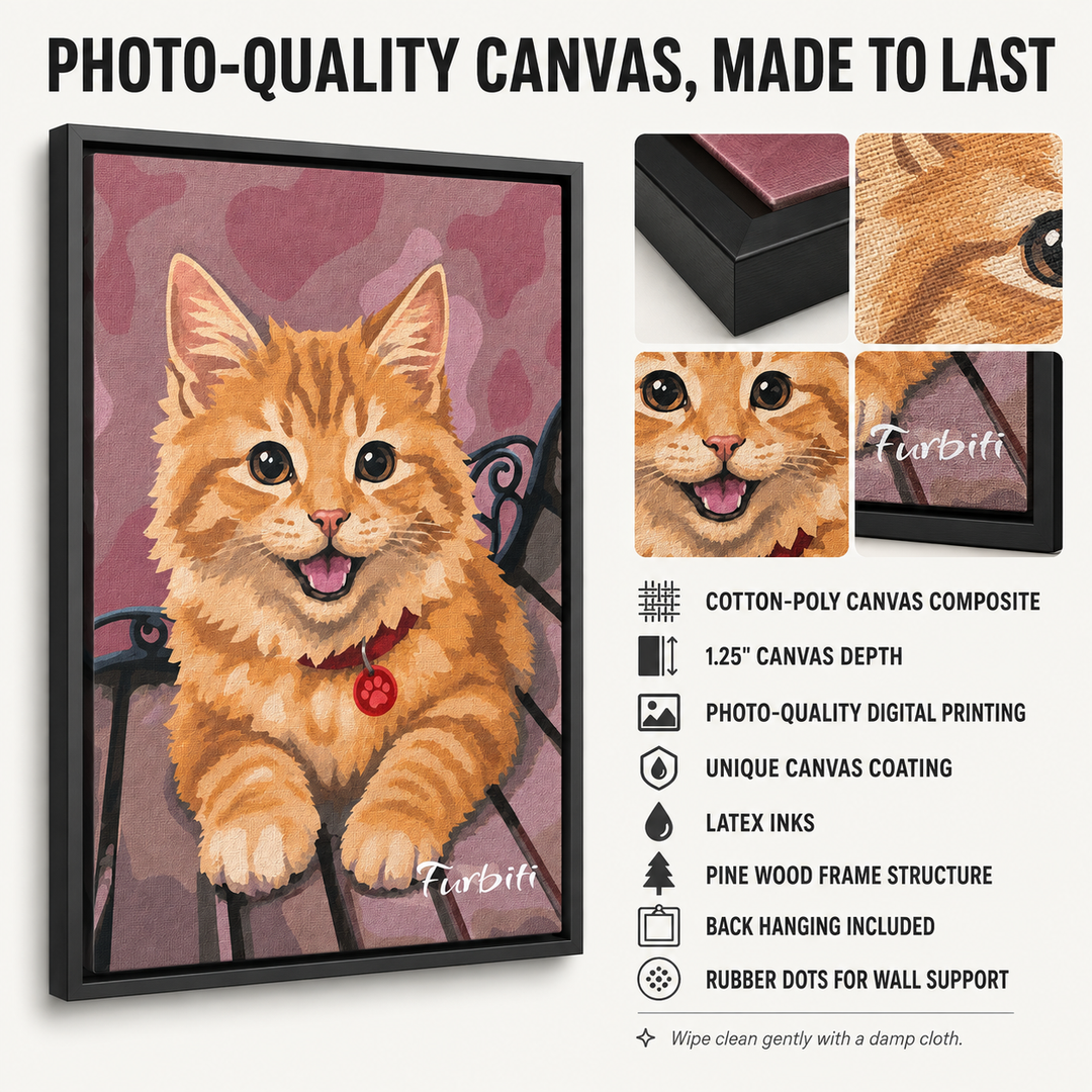 Photo Quality Pink Hearts Cat Pet Canvas Portrait Material Details