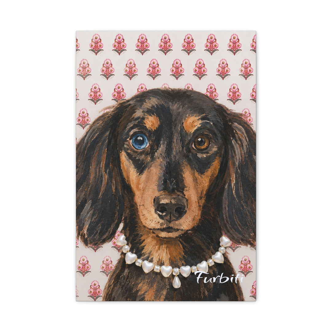 Pink Floral Dog Pet Canvas Portrait Artwork Detail