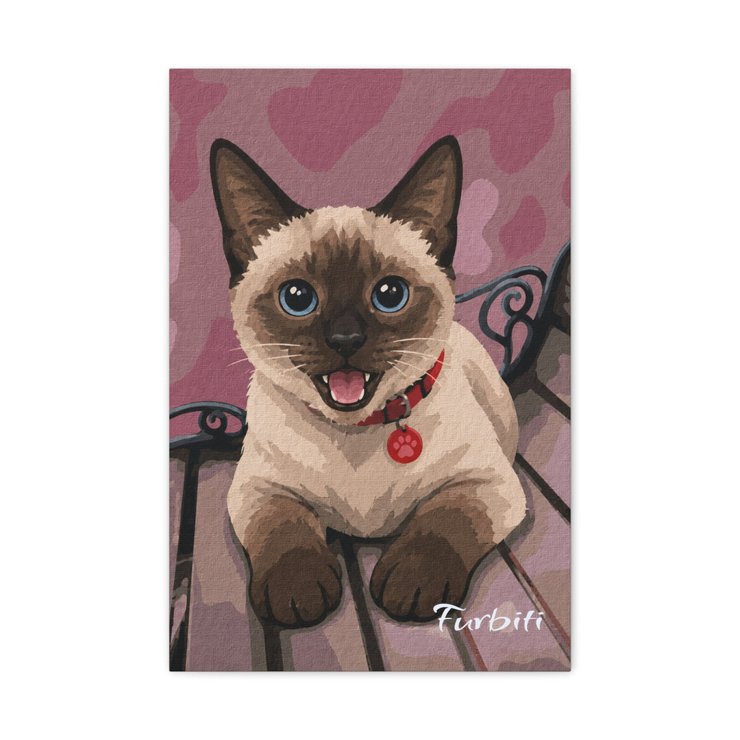Pink Hearts Cat Pet Canvas Portrait Artwork Detail