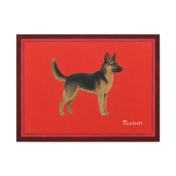 Red Background German Shepherd Landscape Pet Portrait Canvas Example