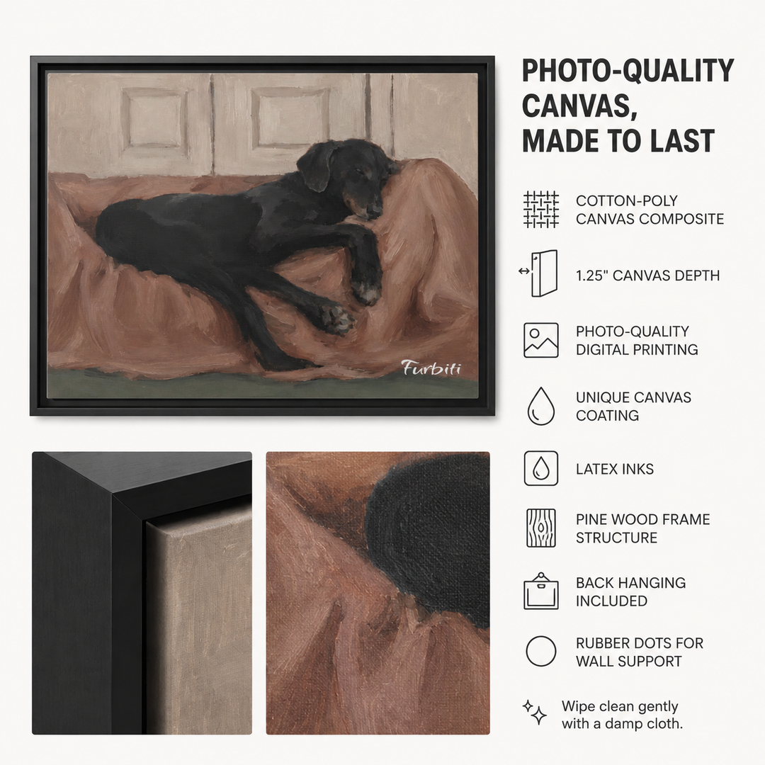 Resting Black Dog Landscape Pet Portrait Canvas Size Guide
