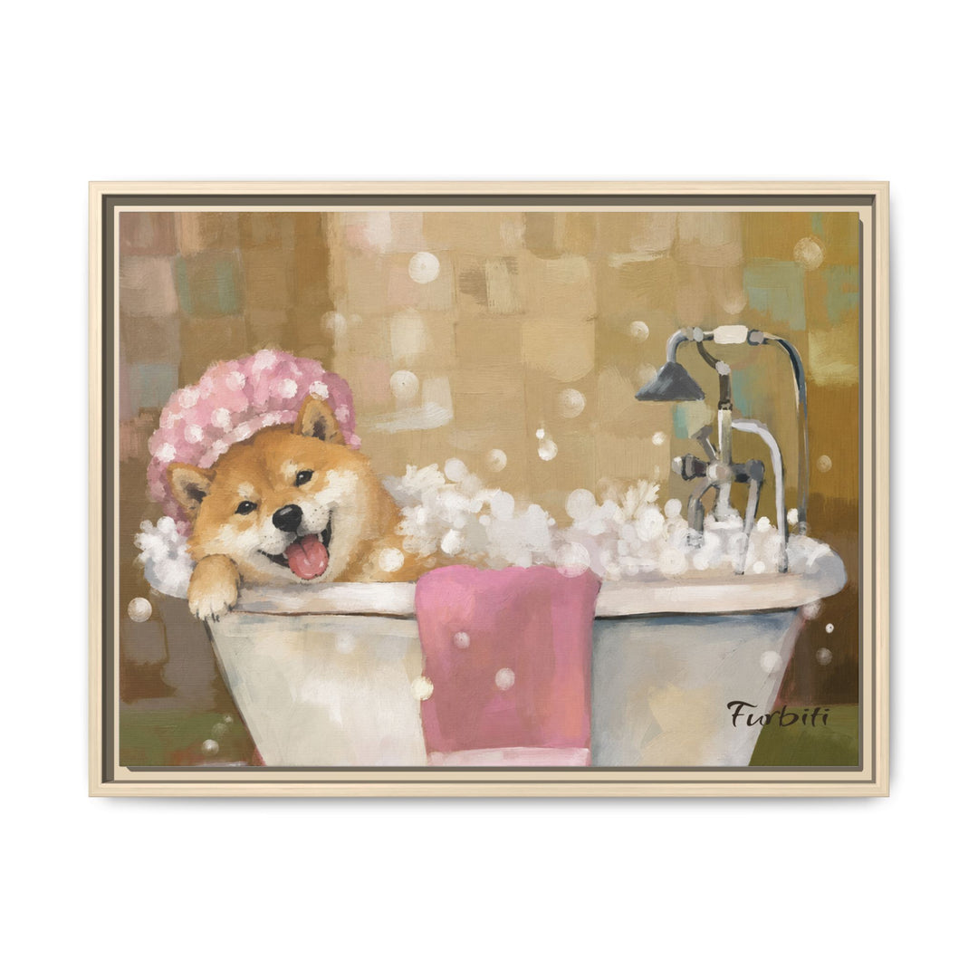 Stretched Bath Time Shiba Horizontal Pet Canvas Product View