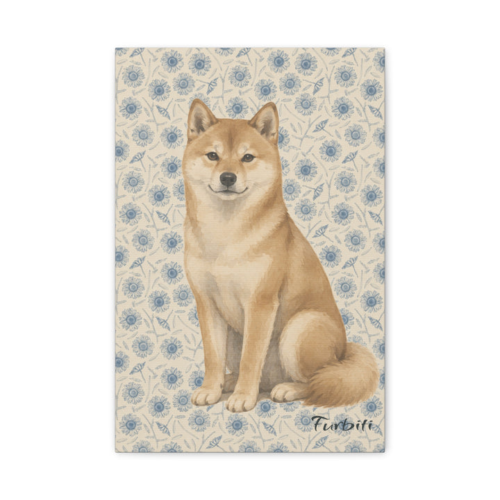 Stretched Blue Floral Dog Canvas Portrait Product View