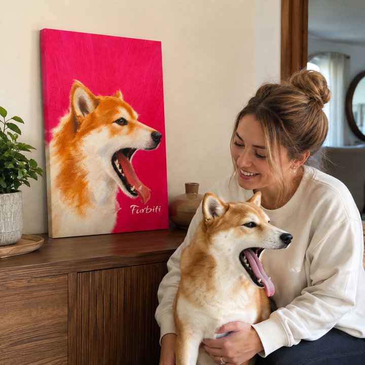 Stretched Bright Pink Pet Canvas Portrait Product View