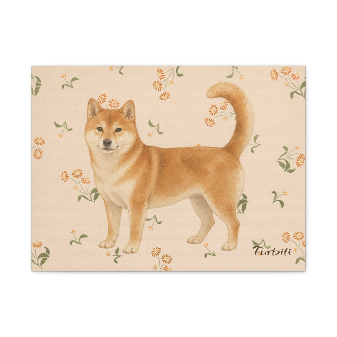 Stretched Floral Shiba Horizontal Pet Canvas Product View