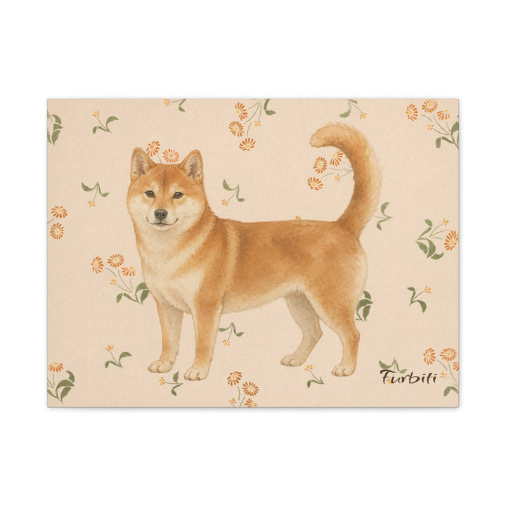 Stretched Floral Shiba Horizontal Pet Canvas Product View
