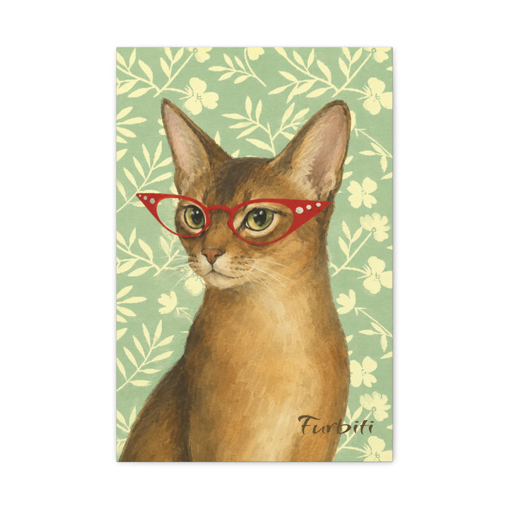 Stretched Green Floral Cat Pet Canvas Portrait Product View