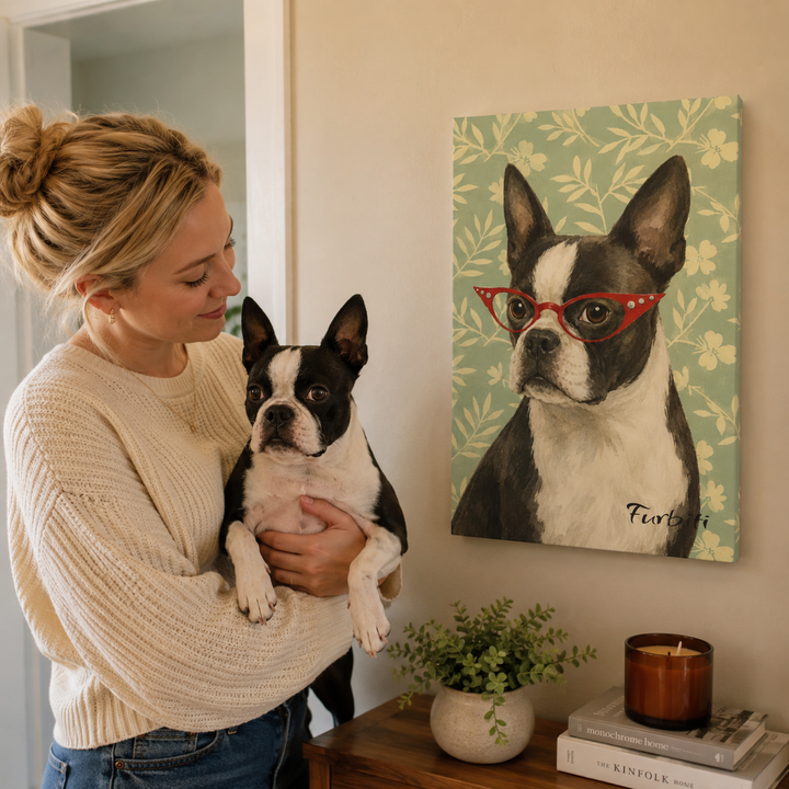 Stretched Green Floral Pet Canvas Portrait Product View