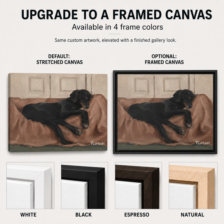 Stretched Resting Black Dog Horizontal Pet Canvas Product View
