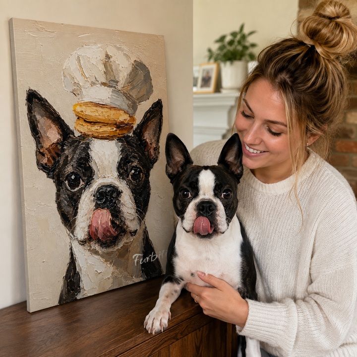 Toast Cat Pet Canvas Portrait Displayed With Pet Owner
