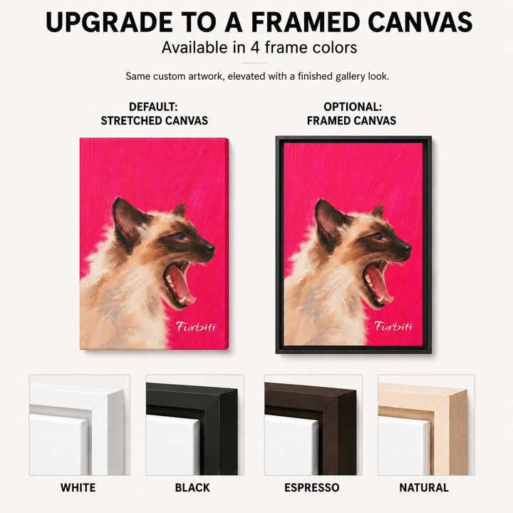 Upgrade To Framed Bright Pink Cat Custom Pet Canvas Portrait