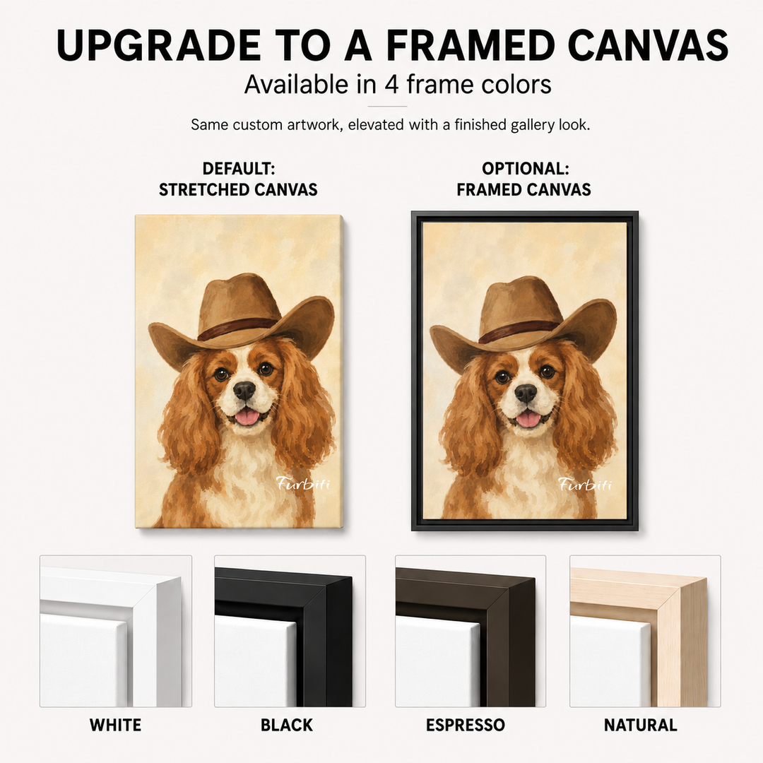 Upgrade To Framed Cowboy Dog Custom Pet Canvas Portrait