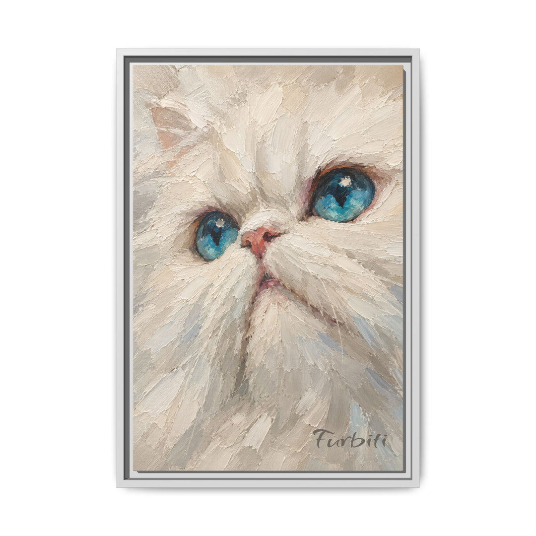 White Framed Blue Eyed Cat Pet Canvas Portrait Product View