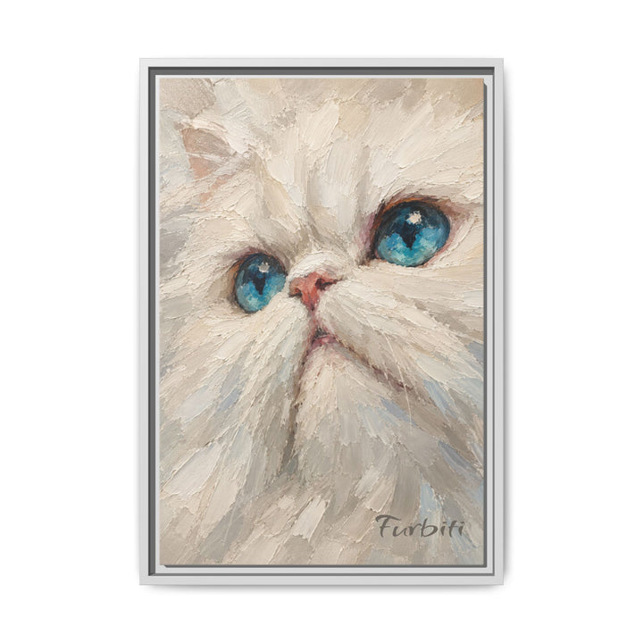 White Framed Blue Eyed Cat Pet Canvas Portrait Product View