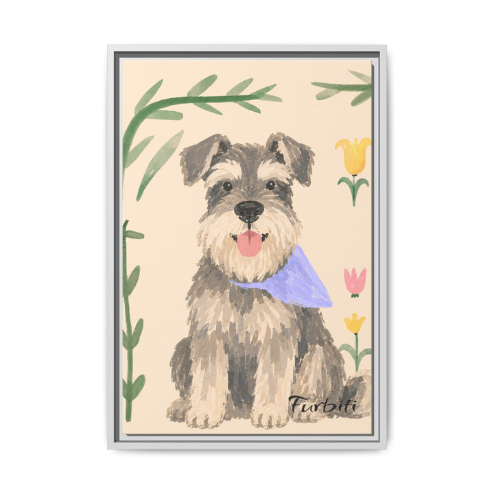White Framed Botanical Schnauzer Pet Canvas Portrait Product View