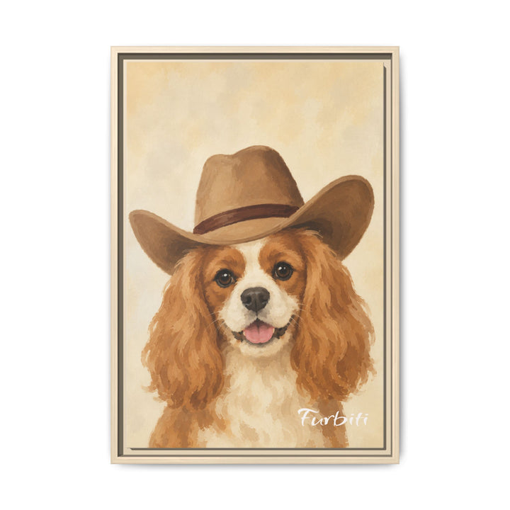 White Framed Cowboy Dog Pet Canvas Portrait Product View