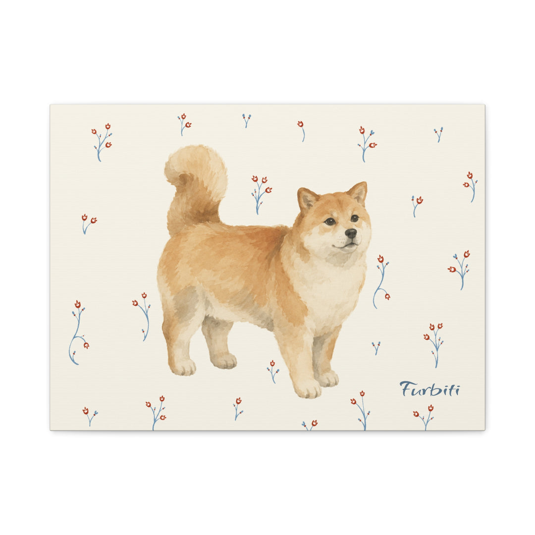 White Framed Cream Pomeranian Horizontal Pet Canvas Product View