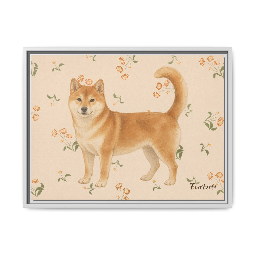 White Framed Floral Shiba Horizontal Pet Canvas Product View