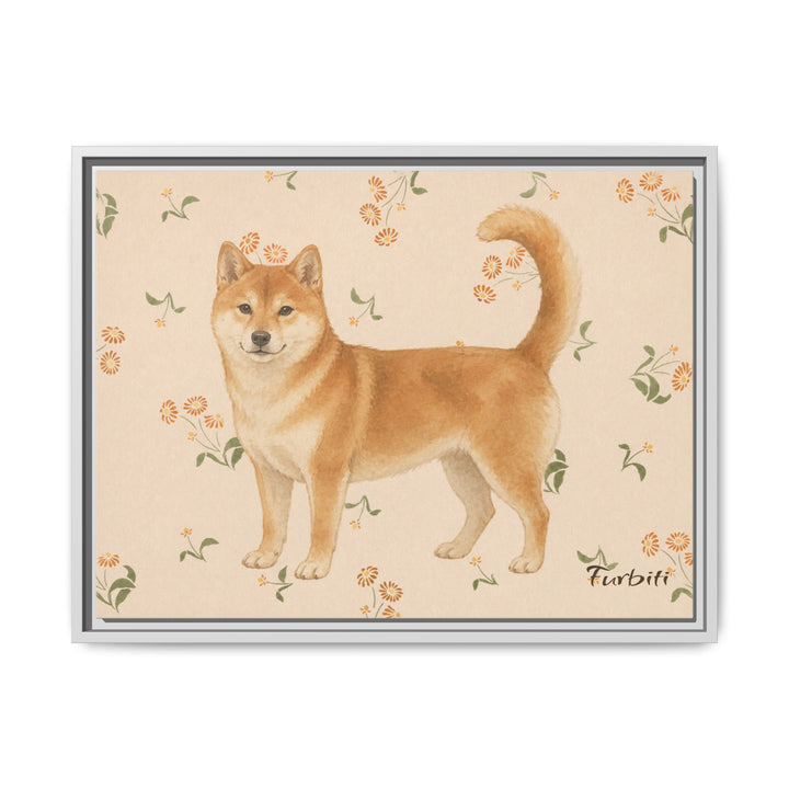 White Framed Floral Shiba Horizontal Pet Canvas Product View