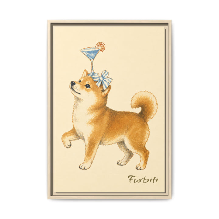 White Framed Martini Dog Pet Canvas Portrait Product View