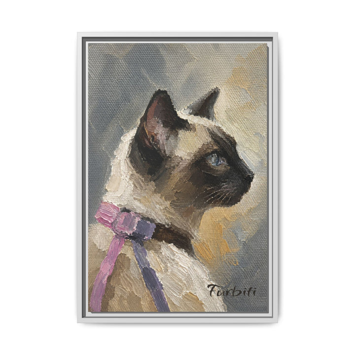 White Framed Modern Siamese Cat Pet Canvas Portrait Product View