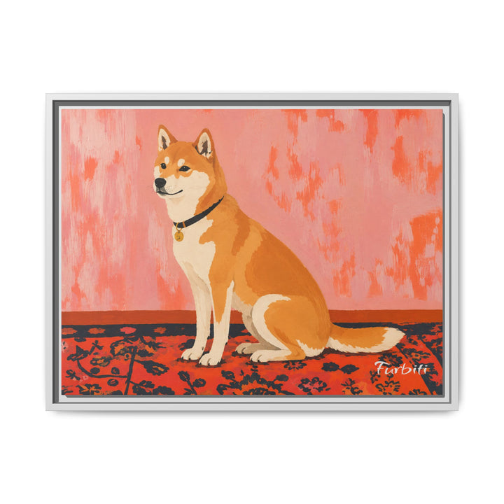 White Framed Orange Shiba Horizontal Pet Canvas Product View