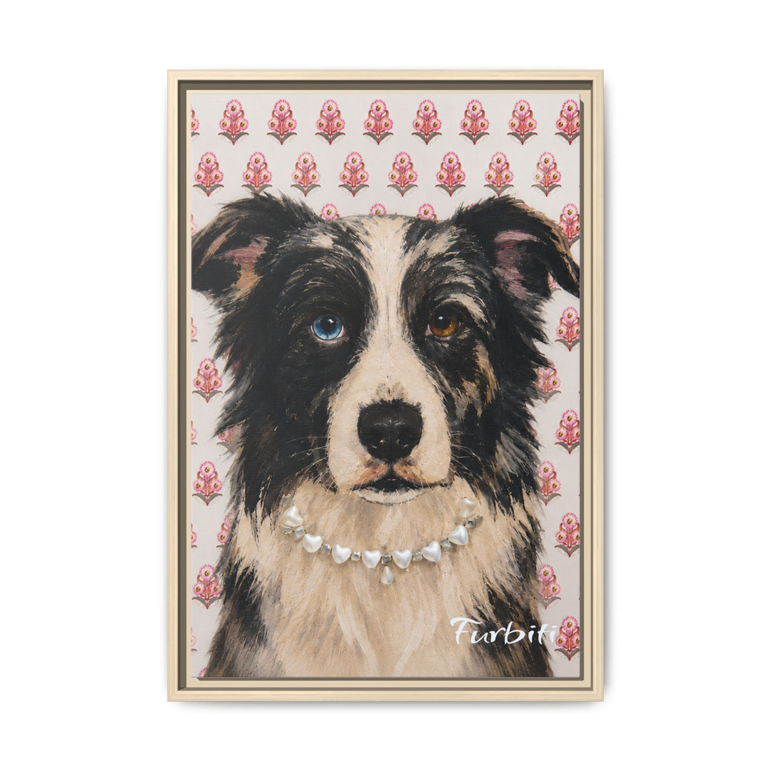 White Framed Pink Floral Dog Pet Canvas Portrait Product View
