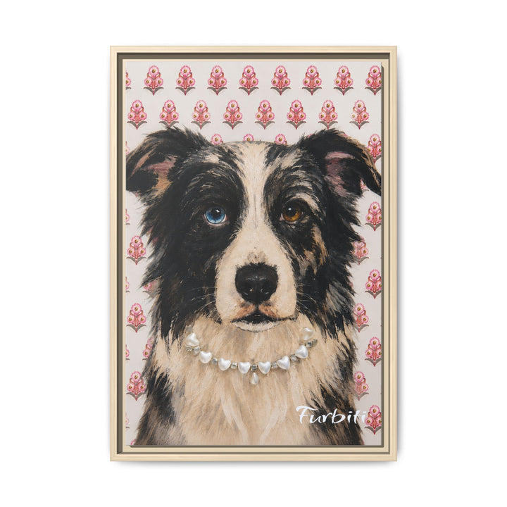 White Framed Pink Floral Dog Pet Canvas Portrait Product View