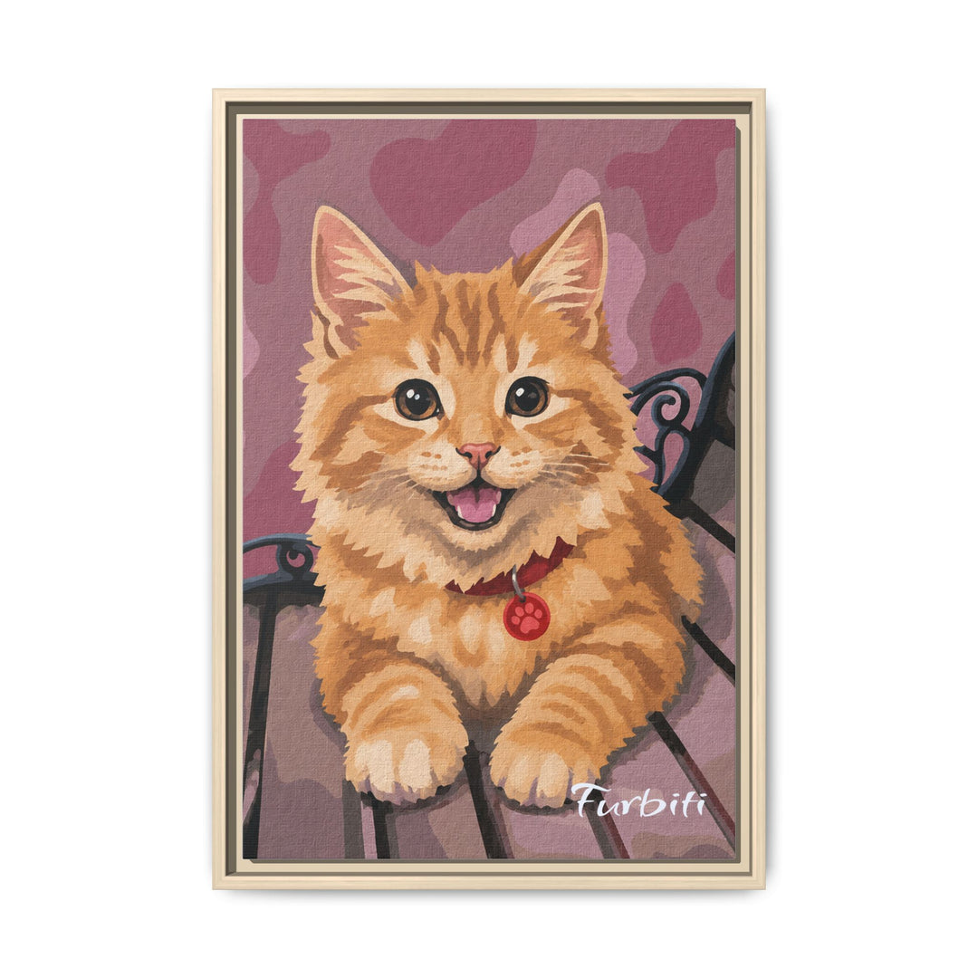 White Framed Pink Hearts Cat Pet Canvas Portrait Product View