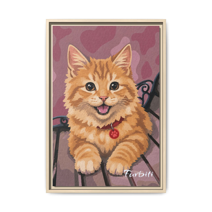 White Framed Pink Hearts Cat Pet Canvas Portrait Product View