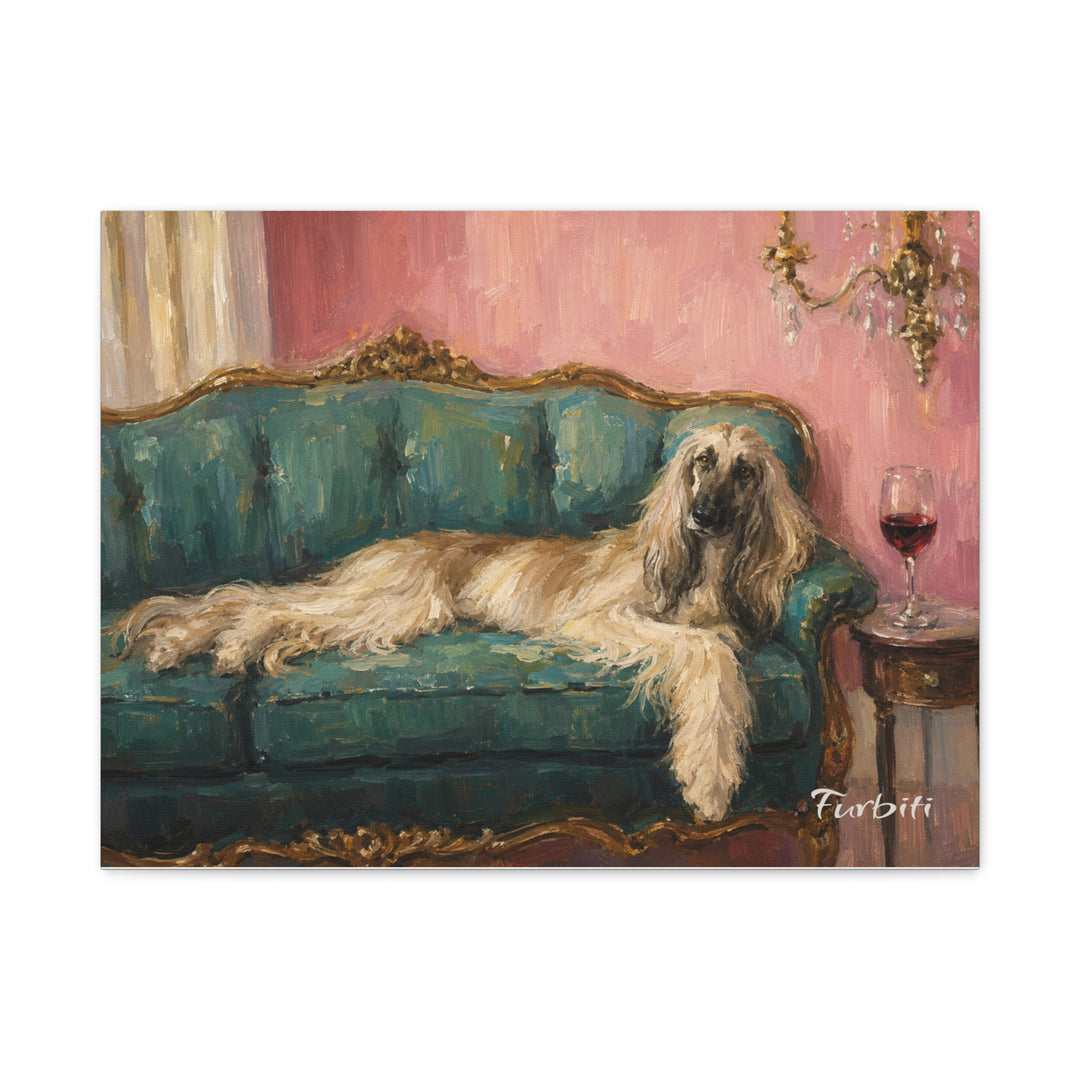White Framed Velvet Sofa Dog Horizontal Pet Canvas Product View