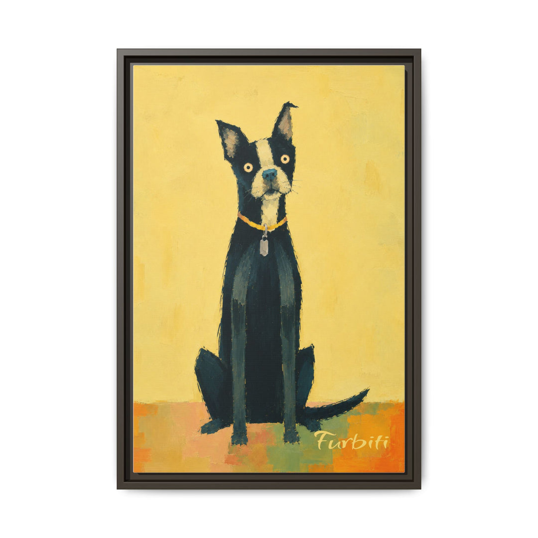 White Framed Yellow Pop Art Dog Pet Canvas Portrait Product View